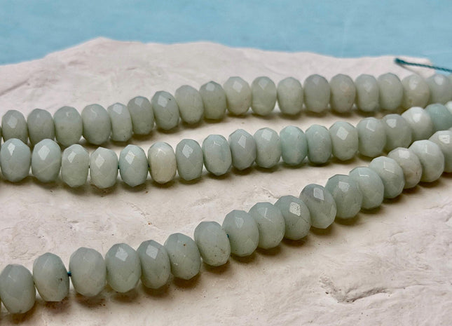 7x10 mm Natural Color Faceted Rondelle Aquamarine Gemstone Beads Natural Blue Micro Faceted Aquamarine Beads 15.5 Inches #4884