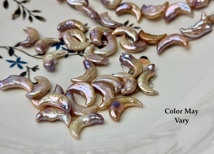 10-11x17-20mm AA Natural Mauve Peach Pink Crescent Moon Coin Freshwater Pearls High Luster Unique Cultured Coin Pearl Beads #P3541