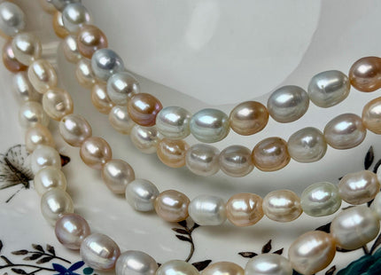 7-8x9-11 mm AA Natural White and Peach Pink Rice Freshwater Pearl High Luster Freshwater Pearl Beads #P3639