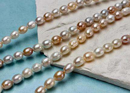7-8x9-11 mm AA Natural White and Peach Pink Rice Freshwater Pearl High Luster Freshwater Pearl Beads #P3639