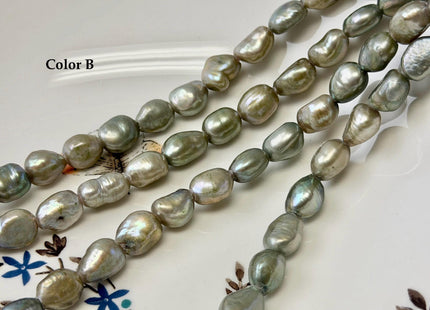 8.5-9x10-12mm AA Large Hole Sage Green Color Rice Nugget Shape Pearls 2.1mm Hole Freshwater Pearl Beads #790