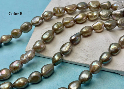 8.5-9x10-12mm AA Large Hole Sage Green Color Rice Nugget Shape Pearls 2.1mm Hole Freshwater Pearl Beads #790