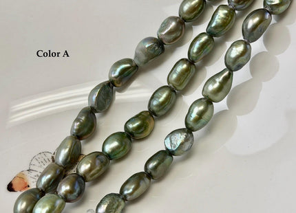 8.5-9x10-12mm AA Large Hole Sage Green Color Rice Nugget Shape Pearls 2.1mm Hole Freshwater Pearl Beads #790