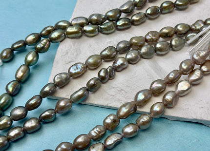 8.5-9x10-12mm AA Large Hole Sage Green Color Rice Nugget Shape Pearls 2.1mm Hole Freshwater Pearl Beads #790