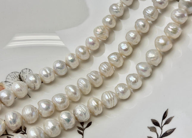 9-11 mm Natural White Ringed Baroque Freshwater Pearls High Luster Pearl Beads #P3641