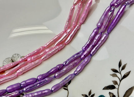4-5x22-28 mm Baby Pink or Purple Biwa Stick Freshwater Pearls Genuine Long Stick Pearls 15-17 Beads #P3647