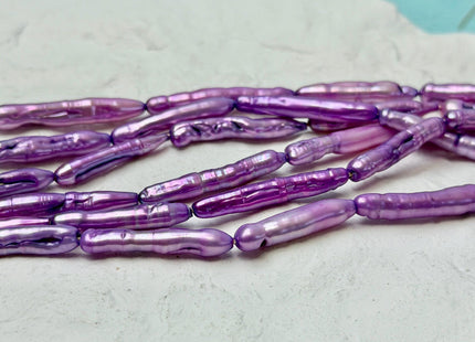 4-5x22-28 mm Baby Pink or Purple Biwa Stick Freshwater Pearls Genuine Long Stick Pearls 15-17 Beads #P3647