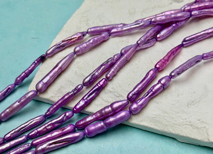 4-5x22-28 mm Baby Pink or Purple Biwa Stick Freshwater Pearls Genuine Long Stick Pearls 15-17 Beads #P3647