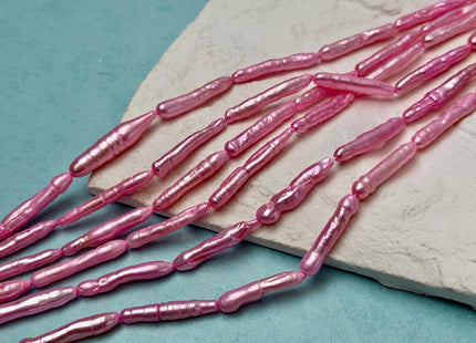 4-5x22-28 mm Baby Pink or Purple Biwa Stick Freshwater Pearls Genuine Long Stick Pearls 15-17 Beads #P3647