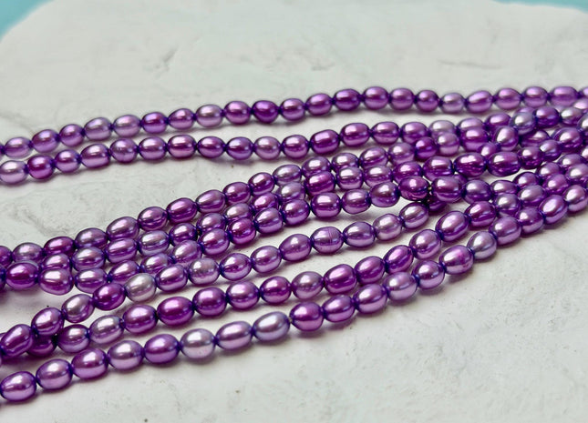 3.5-4x5 mm AAA Lavender Purple Color Rice Tiny Seed Freshwater Pearls High Luster Seed Pearl Beads #P3648