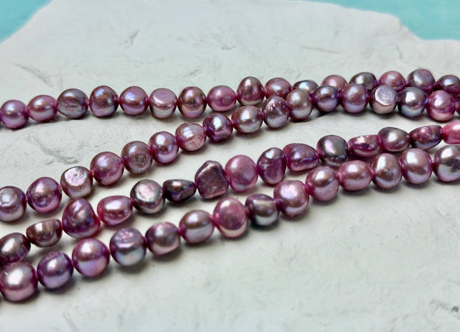 8 mm AAA Mauve Pink Lavender Color Potato Nugget High Luster Freshwater Pearl 52 Beads #P3649