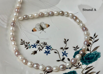 7-9x7-13 mm AA Natural White and Peach Pink Rice Freshwater Pearl High Luster Freshwater Pearl Beads #P3653