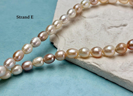 7-9x7-13 mm AA Natural White and Peach Pink Rice Freshwater Pearl High Luster Freshwater Pearl Beads #P3653