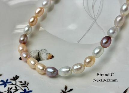7-9x7-13 mm AA Natural White and Peach Pink Rice Freshwater Pearl High Luster Freshwater Pearl Beads #P3653