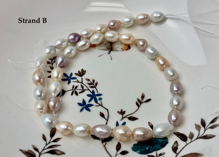 7-9x7-13 mm AA Natural White and Peach Pink Rice Freshwater Pearl High Luster Freshwater Pearl Beads #P3653