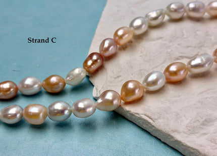 9-11x10-15 mm AAA Natural Mauve Peach Pink and White Rice Pearls High Luster Freshwater Pearl Beads #P3654