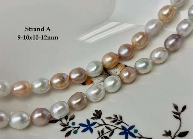 9-11x10-15 mm AAA Natural Mauve Peach Pink and White Rice Pearls High Luster Freshwater Pearl Beads #P3654