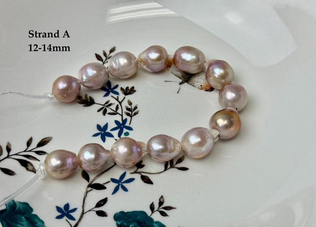 One-Of-A-Kind 12-18 mm AA Very Rare Natural Mauve Pink White Freshwater Edison Baroque Pearls High Luster Large 2.1mm Hole Beads #P3655