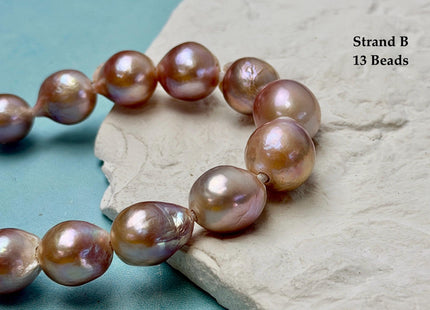 One-Of-A-Kind 12-18 mm AA Very Rare Natural Mauve Pink White Freshwater Edison Baroque Pearls High Luster Large 2.1mm Hole Beads #P3655