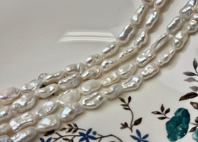 8-10x12-15 mm AAA High Luster Limited Edition Natural White Biwa Keshi Freshwater Pearls Genuine Keshi Paddle Pearl Beads #545