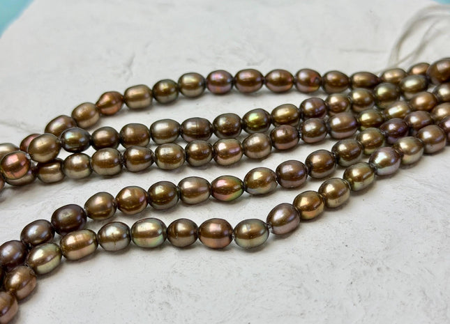 5-5.5x6-7 mm AA Half Strand Dark Taupe Brown Rice Freshwater Pearl Beads Large Hole Size 1.5mm 30 Beads #P3660
