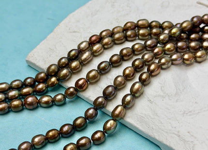 5-5.5x6-7 mm AA Half Strand Dark Taupe Brown Rice Freshwater Pearl Beads Large Hole Size 1.5mm 30 Beads #P3660