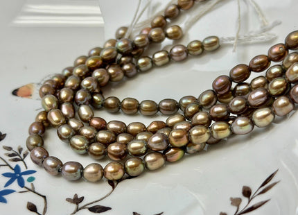 5-5.5x6-7 mm AA Half Strand Dark Taupe Brown Rice Freshwater Pearl Beads Large Hole Size 1.5mm 30 Beads #P3660