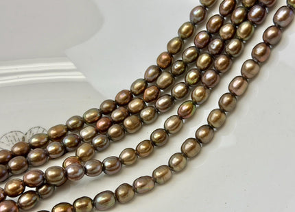 5-5.5x6-7 mm AA Half Strand Dark Taupe Brown Rice Freshwater Pearl Beads Large Hole Size 1.5mm 30 Beads #P3660
