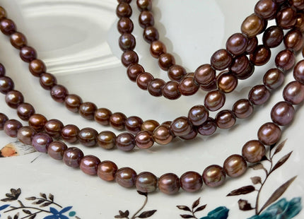 7-7.5x8 mm AA Half Strand Copper Brown Rice Freshwater Pearl Beads Large Hole Size 2.1mm 25 Beads #P3661
