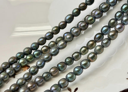 6x7 mm AA Half Strand Dark Olive Green Rice Freshwater Pearl Beads Large Hole Size 2.1mm 27 Beads #P3662