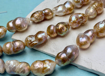 14-16x22-27 mm AA Half Strand Baroque Peanut Pearls Natural Seaweed Pink Color Double Large Hole Pearl Beads #P2215