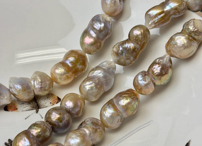 14-16x22-27 mm AA Half Strand Baroque Peanut Pearls Natural Seaweed Pink Color Double Large Hole Pearl Beads #P2215
