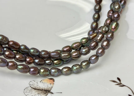 6-6.5x7-8 mm Half Strand Brown With Green Sheen Rice Freshwater Pearl Beads Large Hole Size 2.1mm 26 Beads #P3664