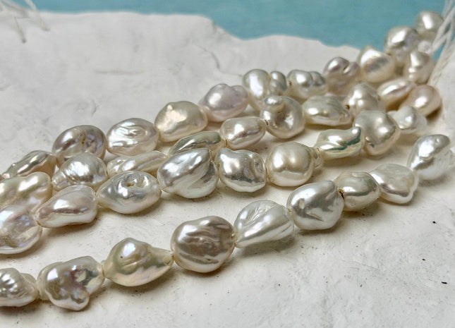 9-10x10-12 mm AAA Half Strand High Luster Natural White Keshi Nugget Large Hole Size 1.5mm Freshwater Pearl Beads #P3663