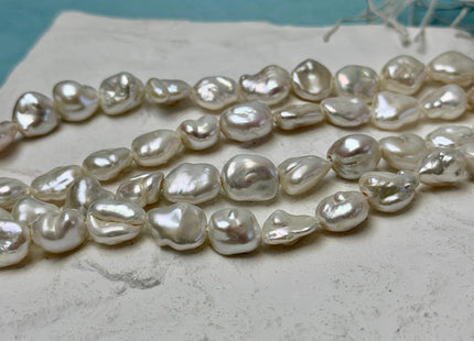 9-10x10-12 mm AAA Half Strand High Luster Natural White Keshi Nugget Large Hole Size 1.5mm Freshwater Pearl Beads #P3663