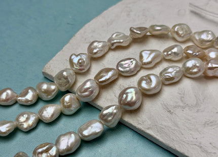 9-10x10-12 mm AAA Half Strand High Luster Natural White Keshi Nugget Large Hole Size 1.5mm Freshwater Pearl Beads #P3663