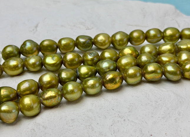 9mm Large Hole Sage Green Nugget Feshwater Pearls 2.1mm Hole 20 Beads #P3666