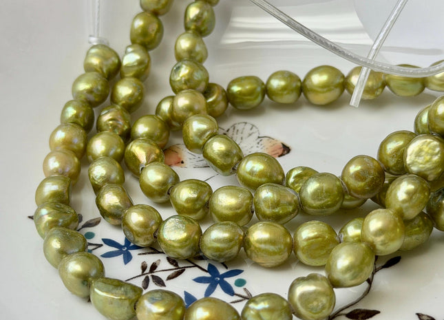 9mm Large Hole Sage Green Nugget Feshwater Pearls 2.1mm Hole 20 Beads #P3666