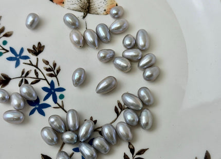 One Piece or Pair 7.5-8x9-11 mm Gray Half Drilled Rice/Oval Teardrop Pearl Silver Rice Pearls For Earrings Or Pendant #P3668