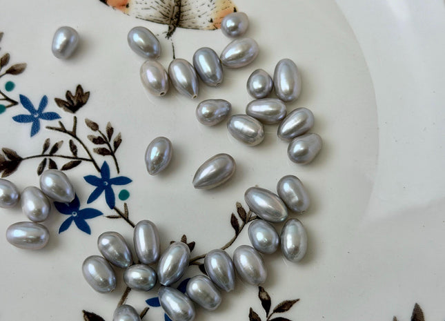 One Piece or Pair 7.5-8x9-11 mm Gray Half Drilled Rice/Oval Teardrop Pearl Silver Rice Pearls For Earrings Or Pendant #P3668