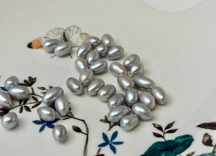 One Piece or Pair 7.5-8x9-11 mm Gray Half Drilled Rice/Oval Teardrop Pearl Silver Rice Pearls For Earrings Or Pendant #P3668