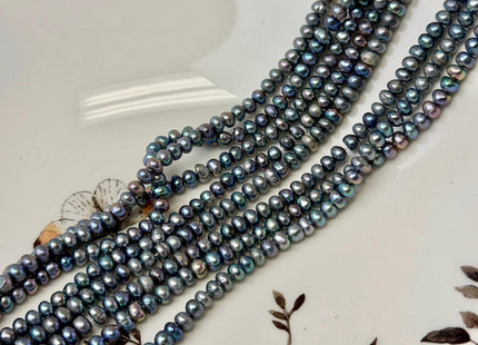 4.5-5 mm Peacock Color Round Button Pearl Genuine Freshwater Pearl Beads 14 Inches #P3669
