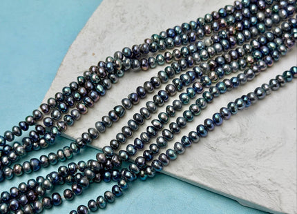 4.5-5 mm Peacock Color Round Button Pearl Genuine Freshwater Pearl Beads 14 Inches #P3669