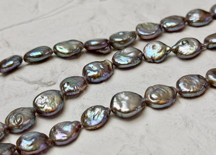 9-10 mm AAA Silver Gray Coin Freshwater Pearl Beads Genuine Cultured High Luster Quality Freshwater Teardrop Coin Pearls #P3670