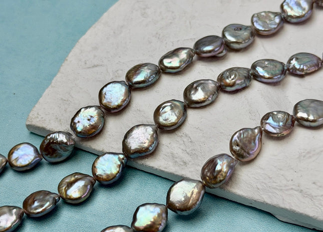 9-10 mm AAA Silver Gray Coin Freshwater Pearl Beads Genuine Cultured High Luster Quality Freshwater Teardrop Coin Pearls #P3670