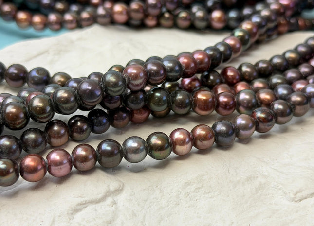 8-9mm Peacock Brown Color Off Round Shape Freshwater Pearl Beads Hole Size 2.0mm 55 Beads #P3676