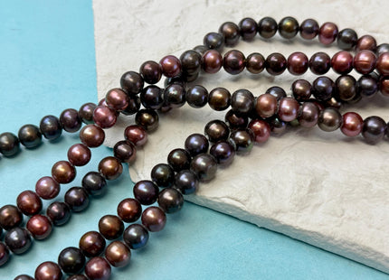 8-9mm Peacock Brown Color Off Round Shape Freshwater Pearl Beads Hole Size 2.0mm 55 Beads #P3676