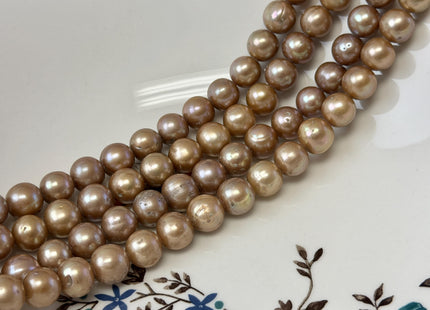 10mm AAA Large Hole Off Round Champagne Beige Freshwater Pearl Beads Hole Size 1.5mm 2.2mm Genuine High Luster Pearls 40 Beads #P2240