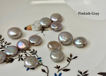 ONE Piece AAAAA 12-14 mm Natural Mauve Purple Top Quality Super High Luster Large Hole Thick Coin Pearls Hole Size 1.2mm Or 2.1mm #P1156