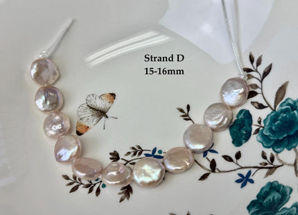 One-Of-A-Kind 15-18 mm AA Natural Mauve Pink Freshwater Round Coin Pearls High Luster Large 2.1mm Hole Beads #P3674